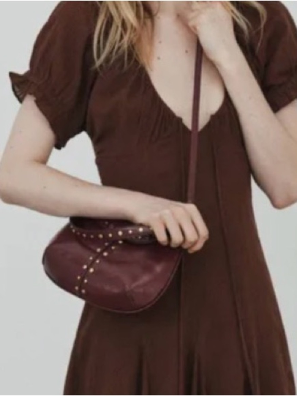 Zara Burgandy Handbag with Gold Rivets - Picture 9 of 10